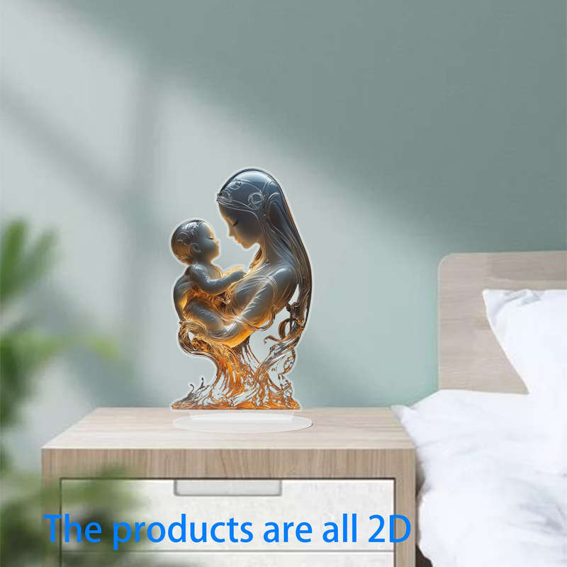 1pc 2D Flat   Acrylic Mother and Youngsters Embrace Desktop Decor Elegant Home Accent with Warm