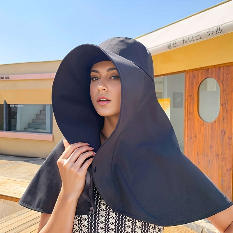 1pc Women'S Stylish Wide-Brim Sun Hat with Ponytail Hole Breathable Polyester Perfect for Beach