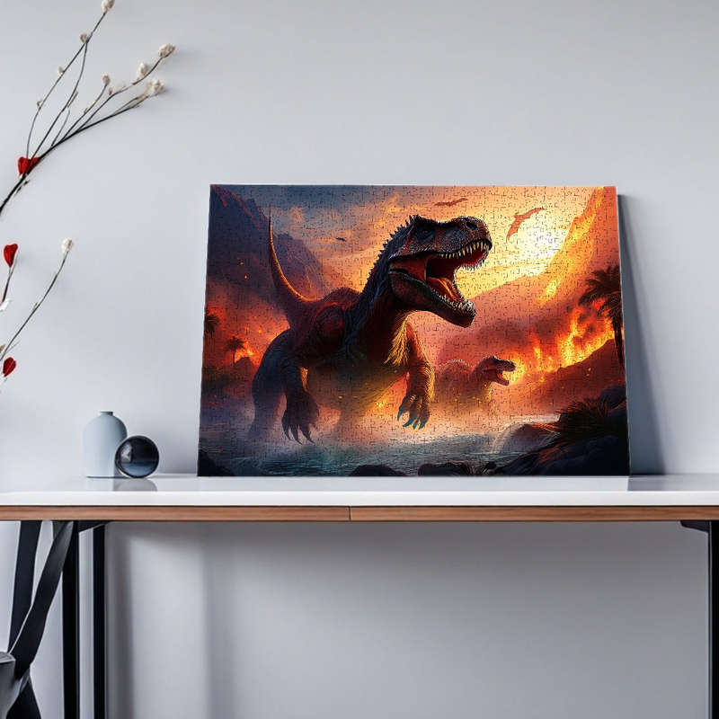 1000pcs Dinosaur Adventure Jigsaw Puzzle for Adults Intense Battle Volcanic Journ