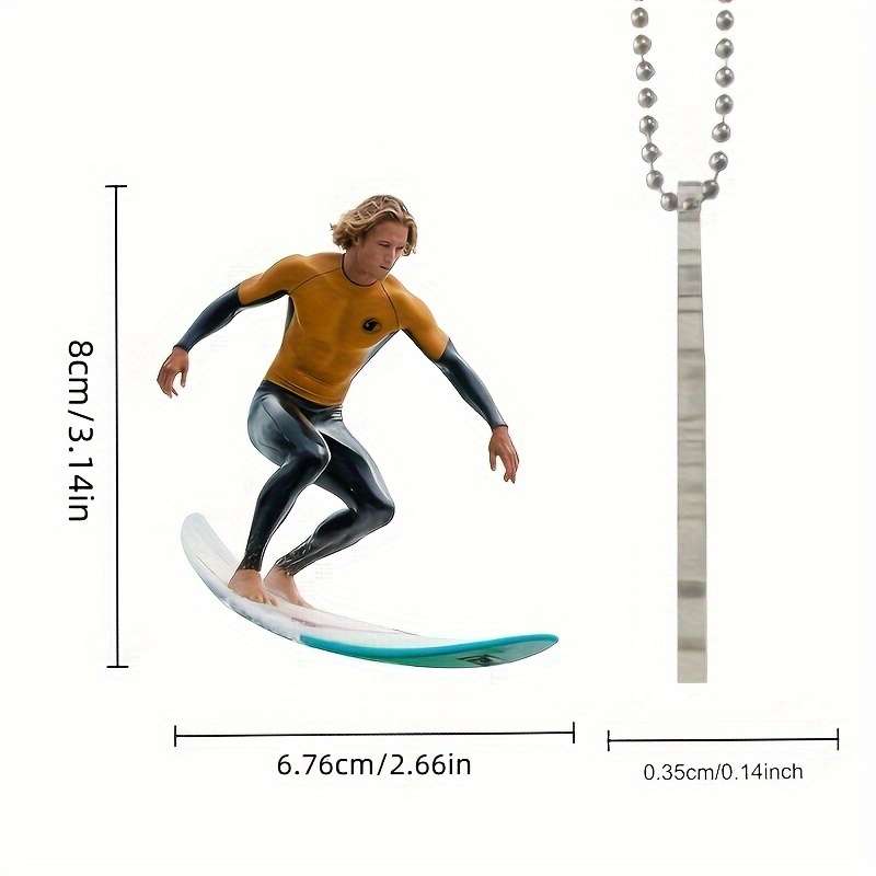 1pc 2D Flat  Vibrant Surfing Acrylic Pendant Ocean-Themed Car Mirror Charm Backpack Keychain De