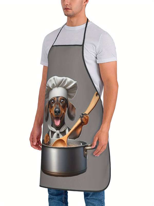 1pc Funny Dachshund Chef Print Kitchen Apron High Quality Polyester Unisex Bib Apron for Cooking