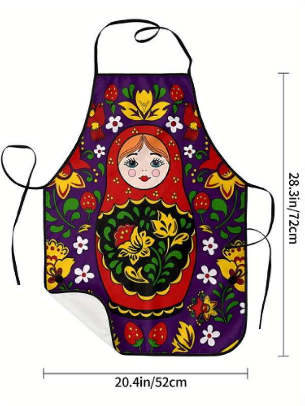 1pc Matrioska Purple 1pc Adult Size Sleeveless Apron Pattern Printed Bib Home Cooking Kitchen Wear