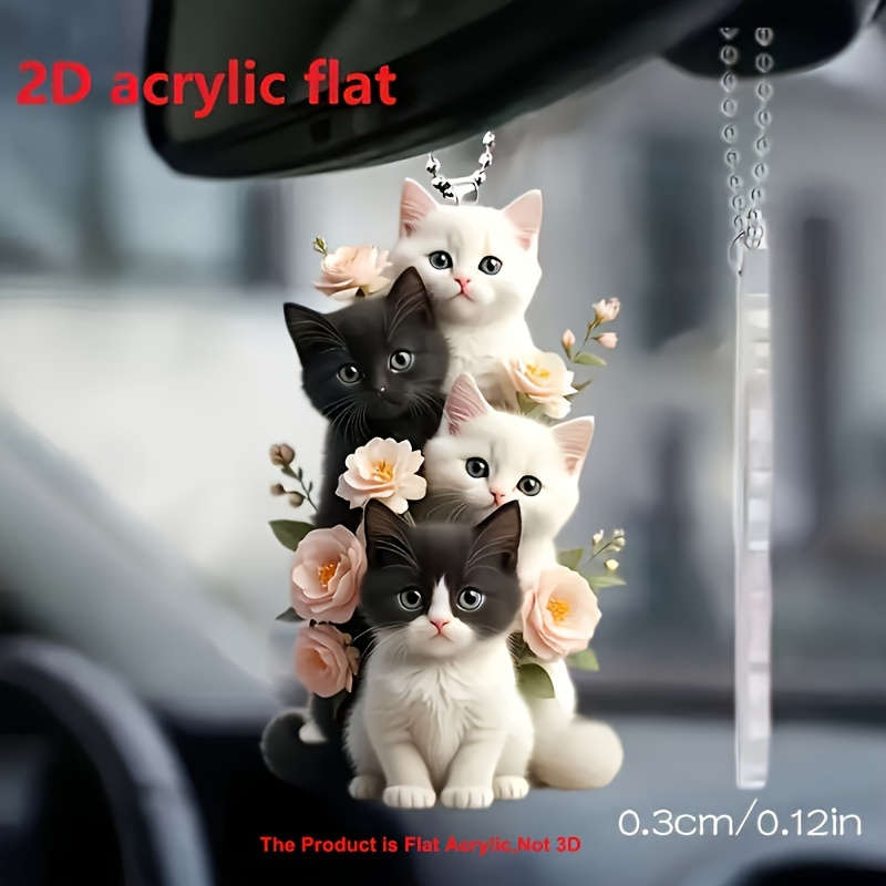 1pc 2D Flat  Charming Cat and Flower Acrylic Pendant Versatile  Decoration Suitable for Car R