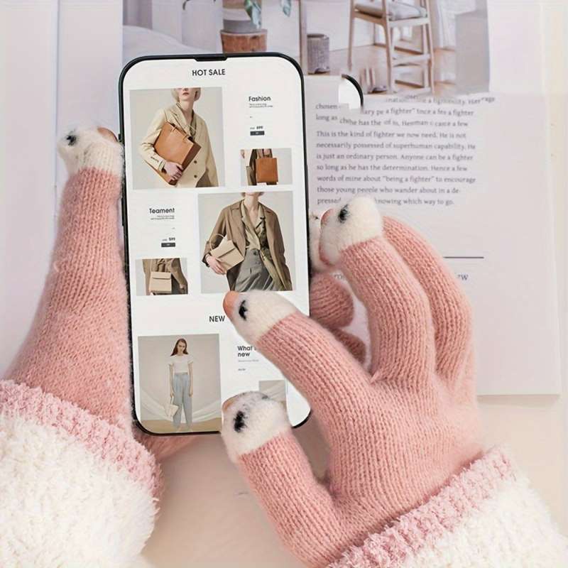 1 Pair Pink Warm Gloves