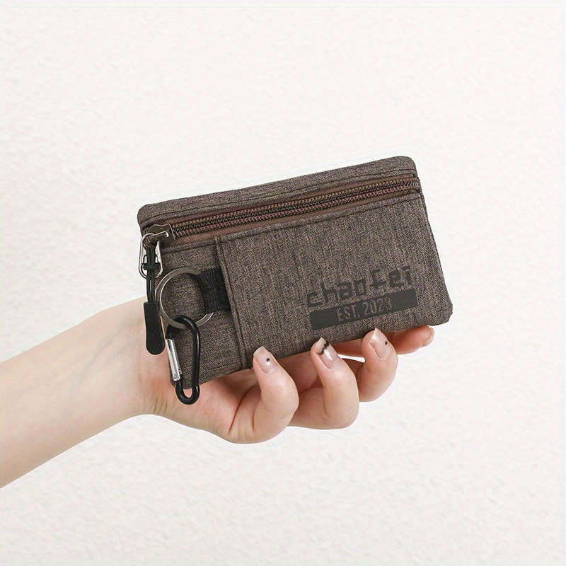 1pc Durable Oxford Fabric Mini Wallet with Zipper Closure Portable Includes Key Card Slots "