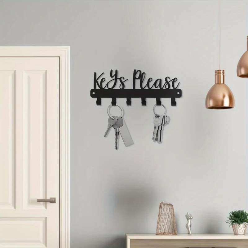 CIFbuy Small Key Holder Wall Mounted Black Metal Decorative Mini with Key Hooks Easy Install Fa