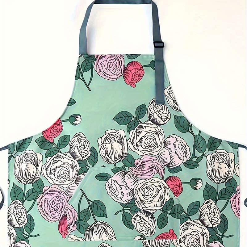1pc Adults' Floral PVC Apron Stain-Resistant Durable Adjustable Oil-Resistant for Cooking Ga