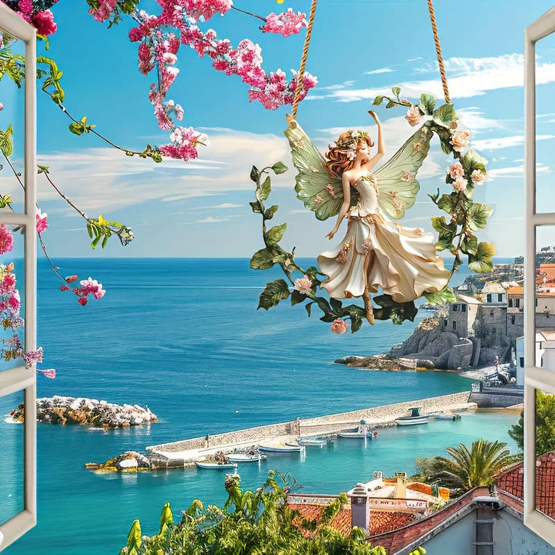 1pc 2D Flat  Bohemian Style  Resin Fairy Light Catcher Wall Hanging Christmas Wreath Theme