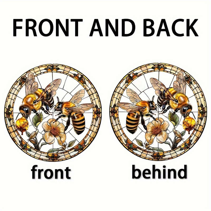 1pc 2D Flat  20.32cm Acrylic Bee and Flower Stained Glass-Style Suncatcher Vibrant Wall Hanging D