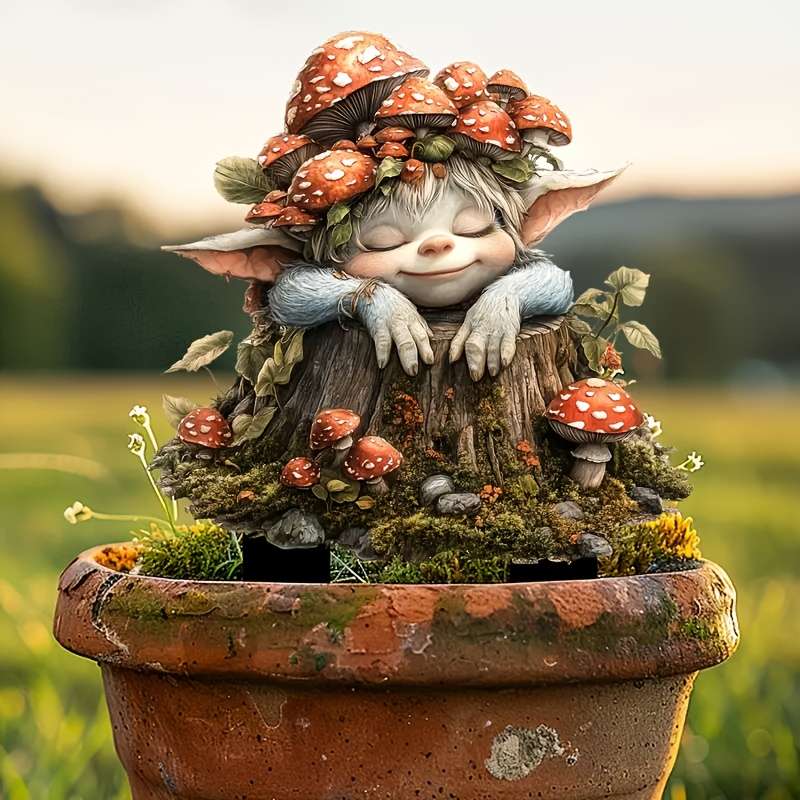 1pc 2D Flat  1 Art Deco Bohemian Garden Stand Mushroom Fairy  Plastic Ground Stand Outdoor Lawn