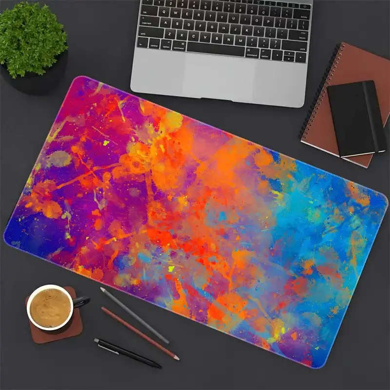 1pc 40x80cm Vibrant Abstract Color Block Desk Mat Non-Slip Rubber Base Gaming Mouse Pad