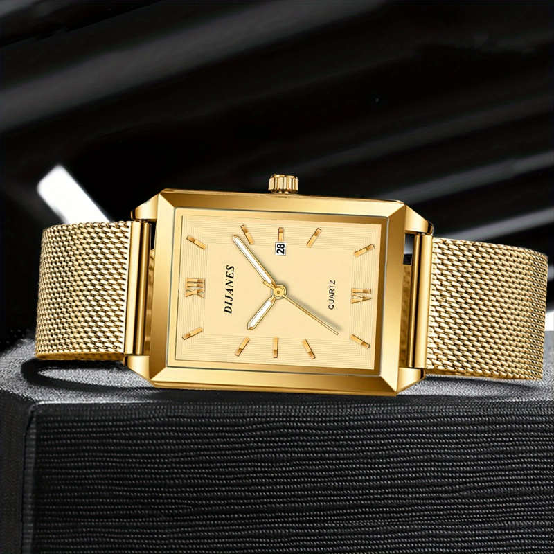 1Pc Classic Casual Men's Square Watch Men's Dating Quartz Watch Color Sent Randomly
