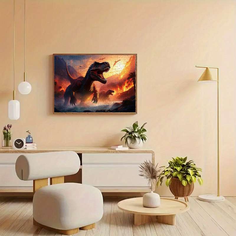 1000pcs Dinosaur Adventure Jigsaw Puzzle for Adults Intense Battle Volcanic Journ