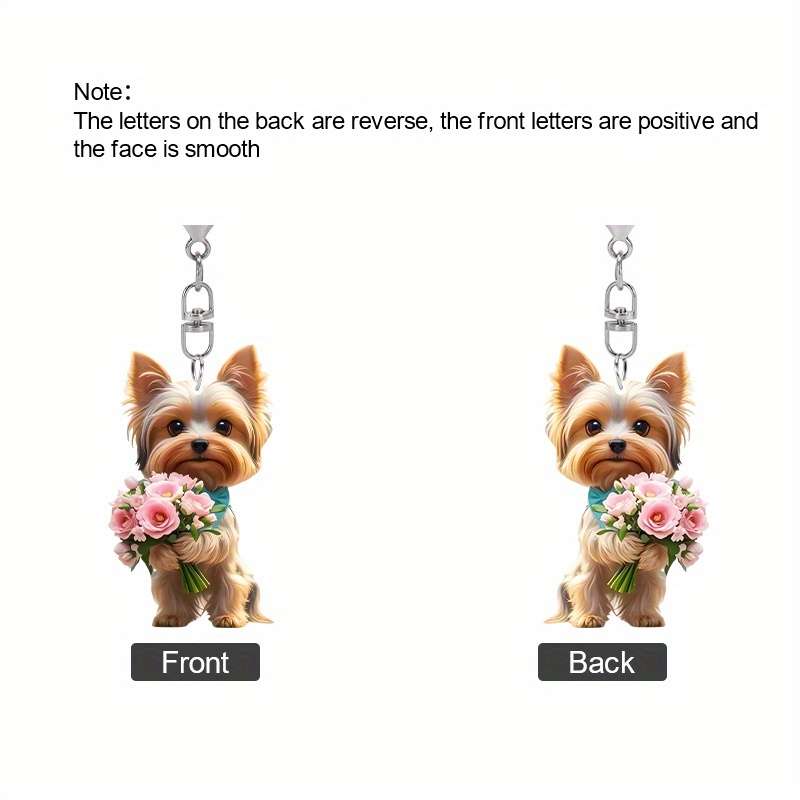 1pc 2D Flat  Yorkshire Terrier Dog acrylic Keychains Yorkie Accessories for Women Girls Handbag Char