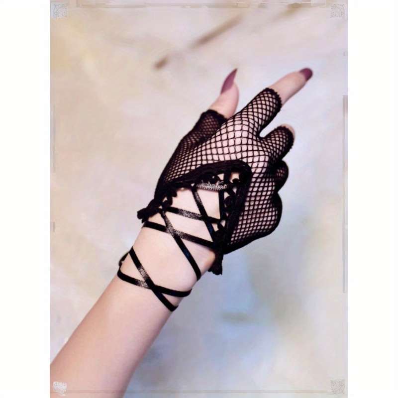 1 Pair Black Mesh Half Finger Gloves