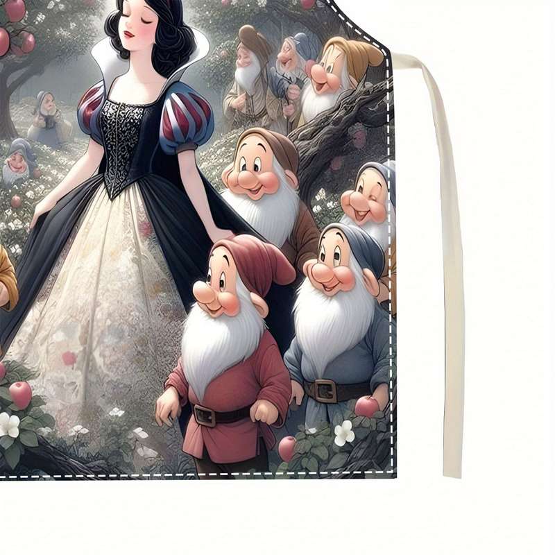 1pc Disney Snow White Cartoon Apron Adjustable Linen Kitchen Gown for Cooking Baking Whims