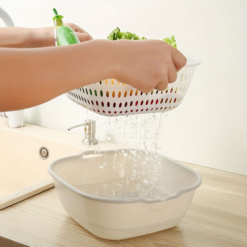 6pcs Set Foldable Double Layer Drain Basket Set Reusable PP Plastic Filter for Washing Veget