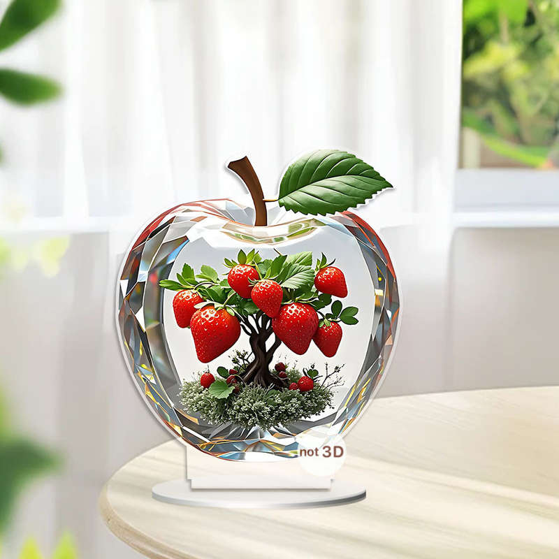 1pc 2D Flat   Elegant Strawberry  Acrylic Decorative Piece with Vibrant Green Leaves Red Ber