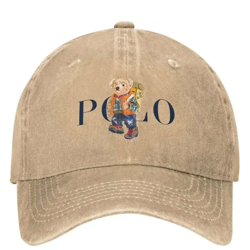 1pc Kawaii Bear Polo Denim Baseball Cap Unisex Cotton Snapback Trucker Hat Adjustable Lightweight
