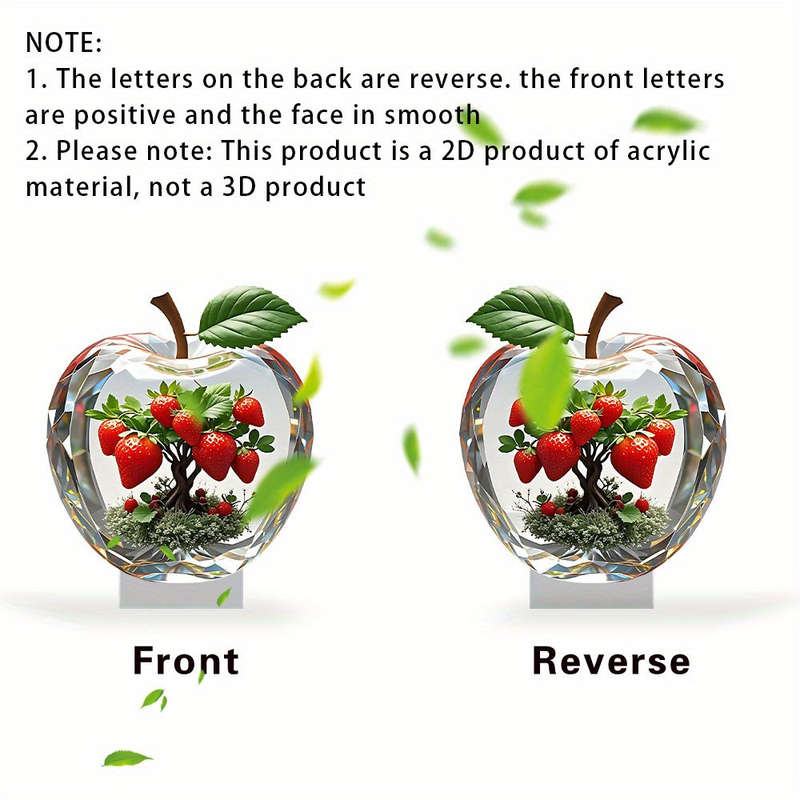 1pc 2D Flat   Elegant Strawberry  Acrylic Decorative Piece with Vibrant Green Leaves Red Ber