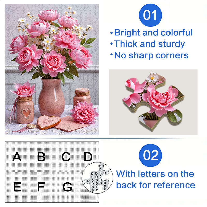 1000pcs Pink Vase Paper Puzzle Large Adult Jigsaw Toy with Waterproof Scratch-Res