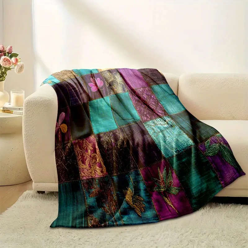 1 Vintage Floral Patchwork Flannel Throw Blanket 130*150CM
