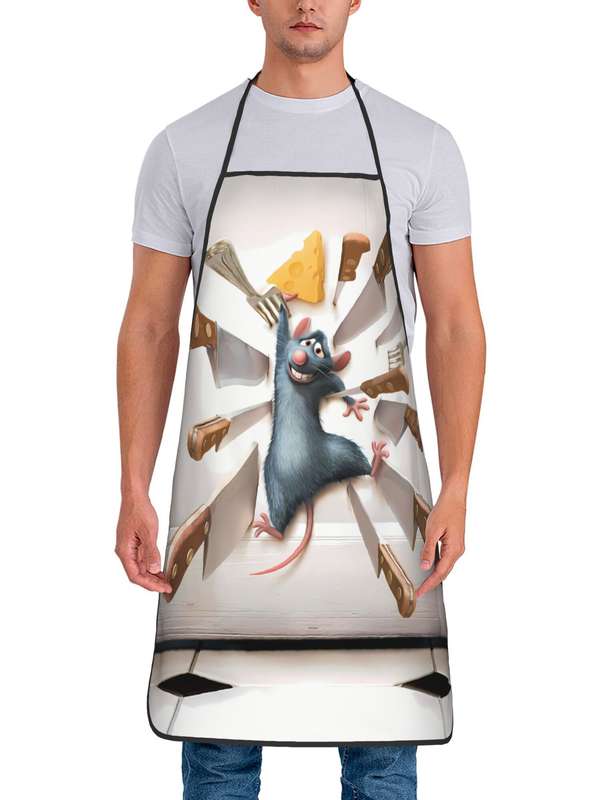 1pc BIIHUDU Vintage Mouse Printed Apron   100% Polyester Woven Fabric   Durable Easy-Care   Whims
