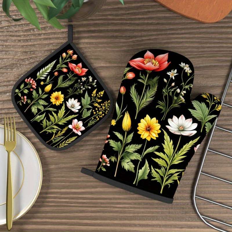 2pcs 26.92x17.02 cm Heat Resistant Oven Mitts And Potholders