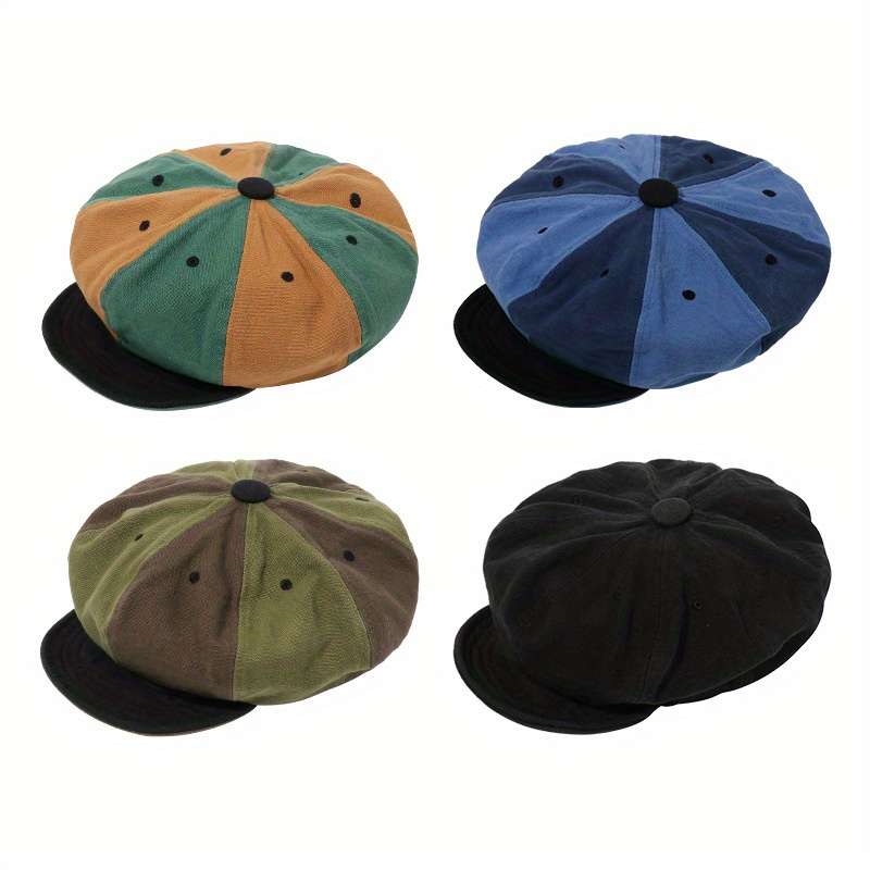 1pc Vintage-Inspired Two-Tone Beret Cap Adjustable Lightweight Painter Hat with Soft Brim Hand-