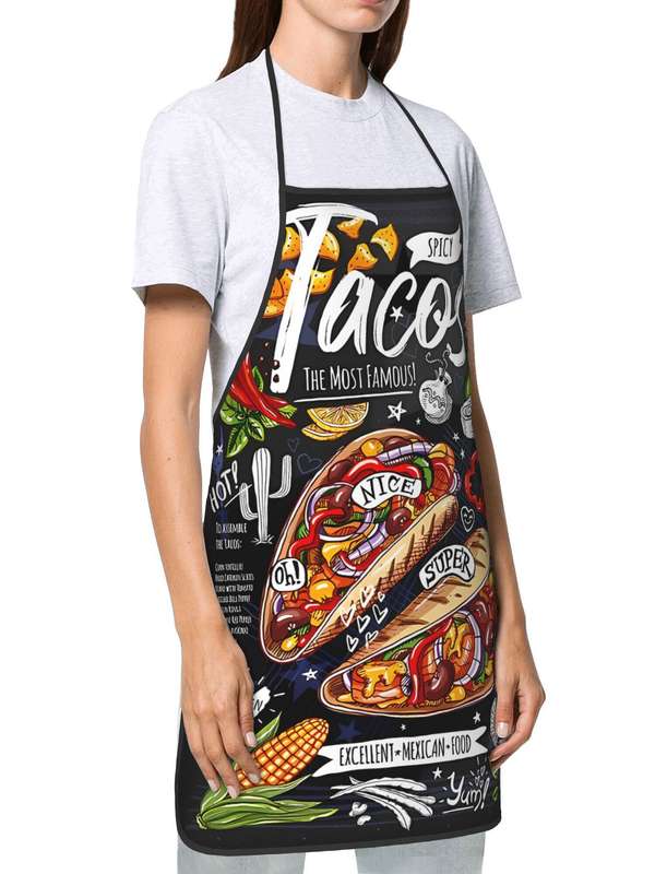 1pc Vintage Tacos Print Apron 100% Polyester Woven Fabric Patterned Cook's Apron for Restaurant