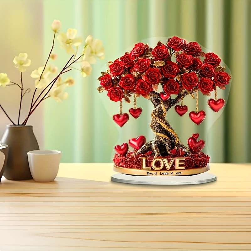 1pc 2D Flat An Elegant  Crystal Heart Rose Tree Decoration Designed in Bohemian Style with Crystal