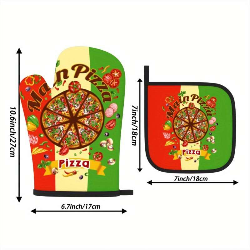 2pcs Colorful Pizza Slice Oven Mitts Pot Holders Heat Resistant Machine Washable Polyester