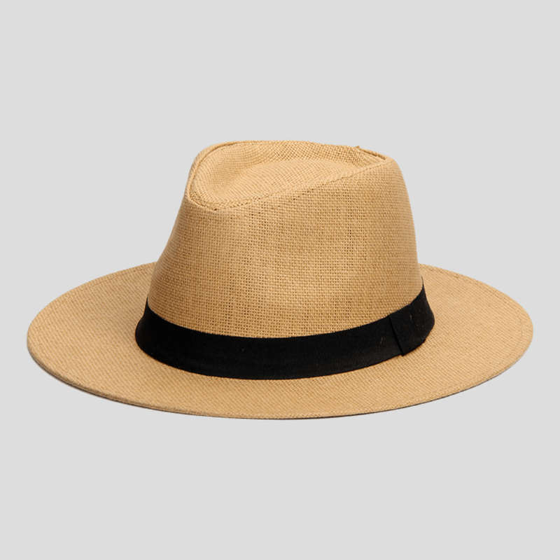 1pc Men'S Woven Straw Jazz Hat with Decorative Ribbon Elegant Wide-Brim Vintage Style for Outdo