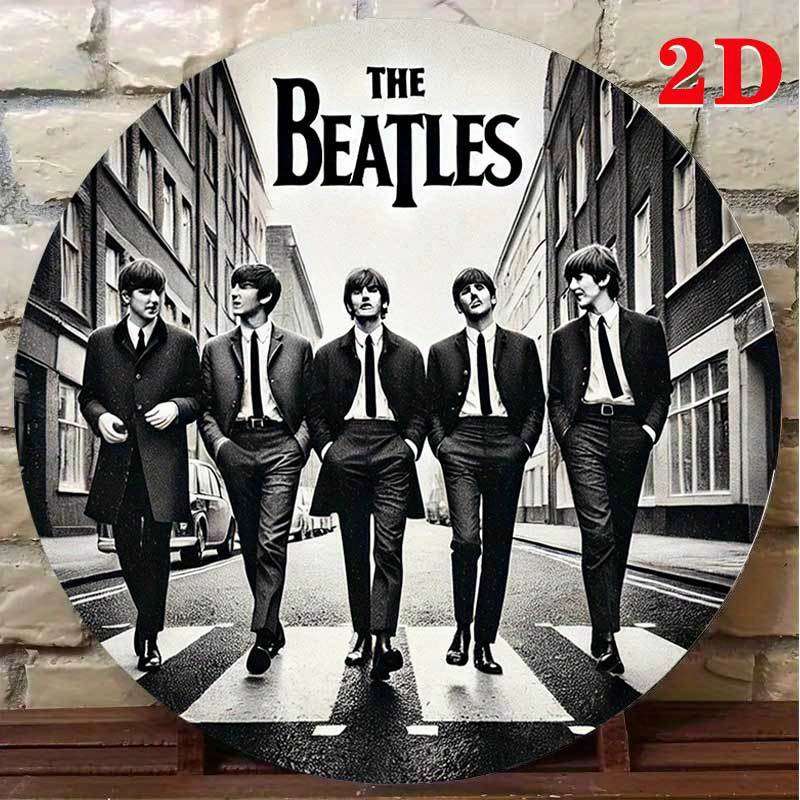 1pc 2D Flat Beatles 2D Round Wall Sign Iconic Abbey Road Crossing Art Aluminum Home or Outdoor
