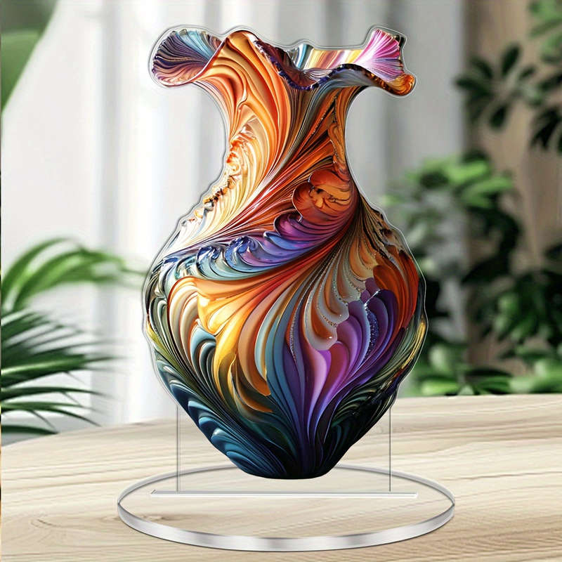 1pc 2D Flat  Elegant Acrylic Vase with Swirling Patterns 11.0cm x 18.03cm Multifunctional  Art