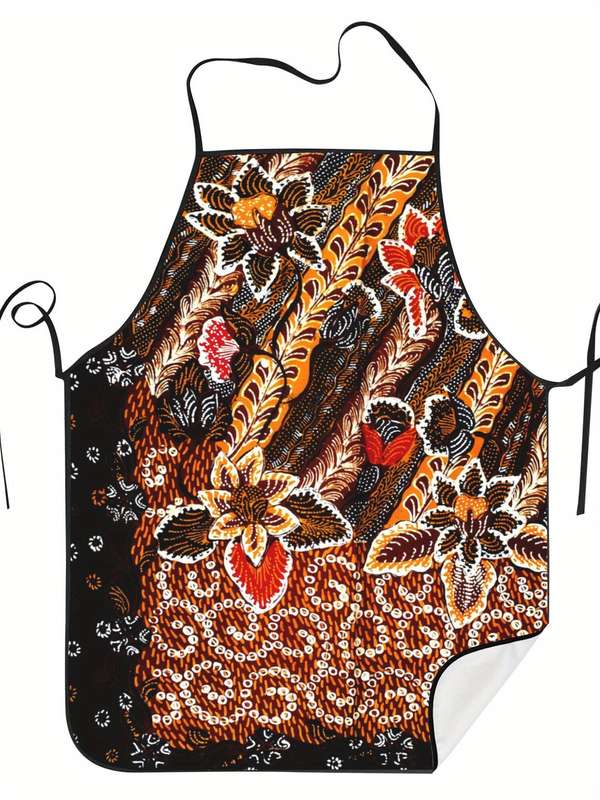 1pc Indonesian Ethnic Print Apron Vibrant Floral Geometric Design Durable Polyester Woven