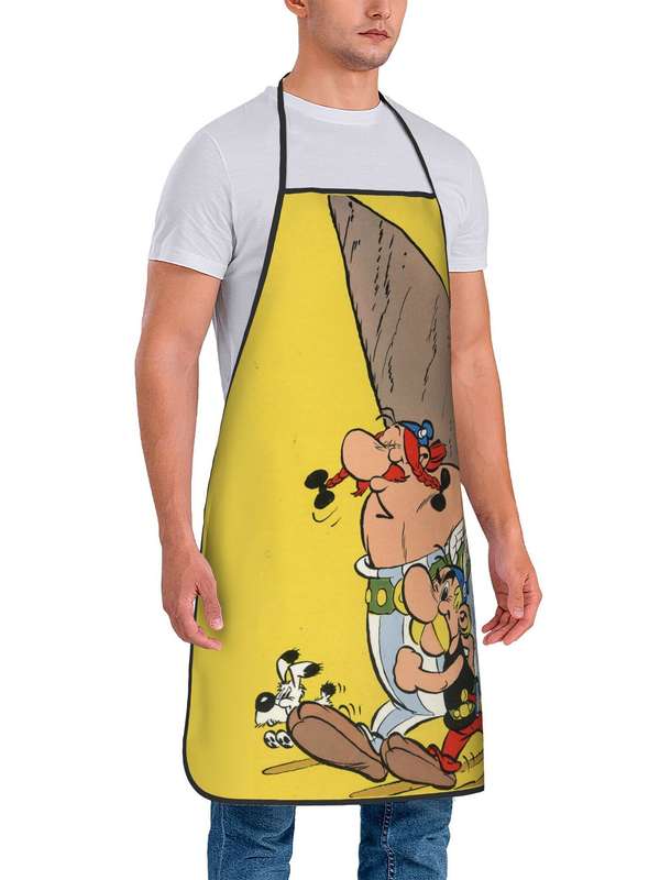 1pc Vintage Cartoon Printed Apron 100% Polyester Knit Fabric Patterned Cook's Apron for Restauran