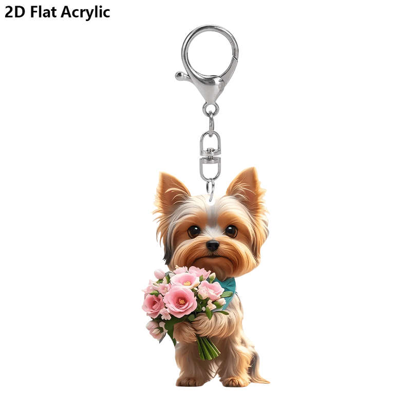 1pc 2D Flat  Yorkshire Terrier Dog acrylic Keychains Yorkie Accessories for Women Girls Handbag Char