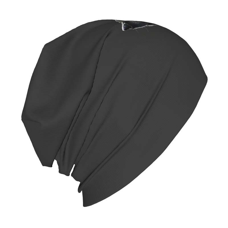 1pc Hip Hop Beanie Hat with Night Moon Wolf Greeting Skull Cap Design Fashionable Knit Polyester a