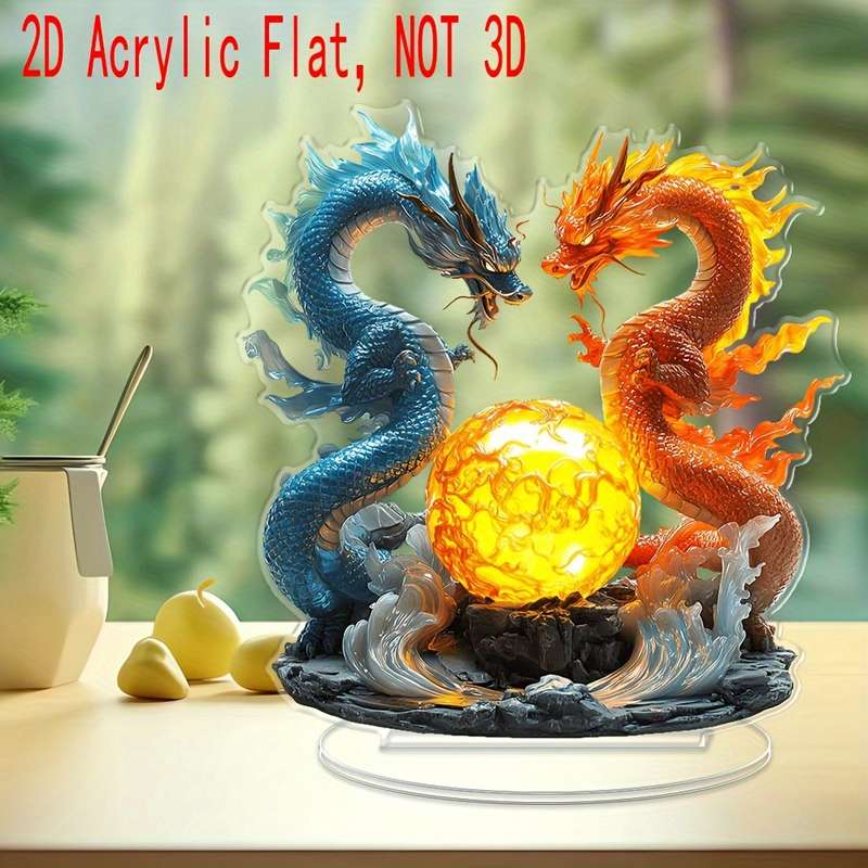 1pc 2D Flat   Oriental Dragon Acrylic Ornament No Power Required Suitable for Office Bedroom