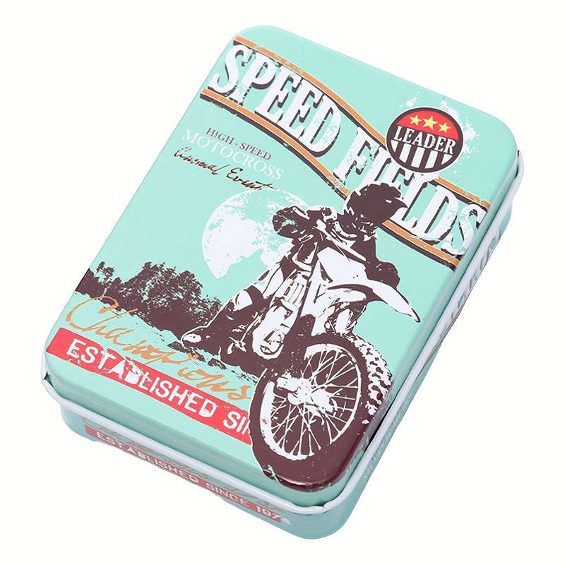 1pc Rectangular Iron Box Cartoon Mini Card Holder Hairpin Jewelry Storage Retro Design Bohemian