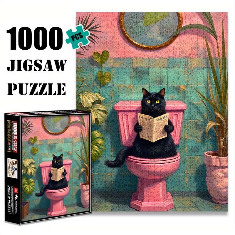 1000pcs Black Cat on Toilet Jigsaw Puzzle Scratch Water Resistant Advanced DIY B