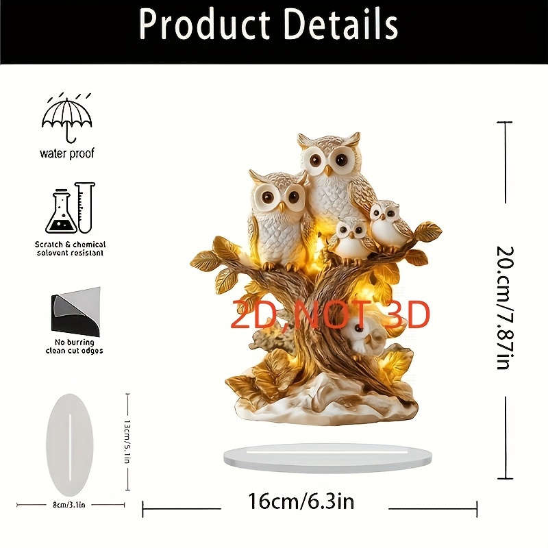 1pc 2D Flat  Acrylic Owl Tree Decor Bohemian Style Animal-Themed Desktop Art Multi-Purpose Home