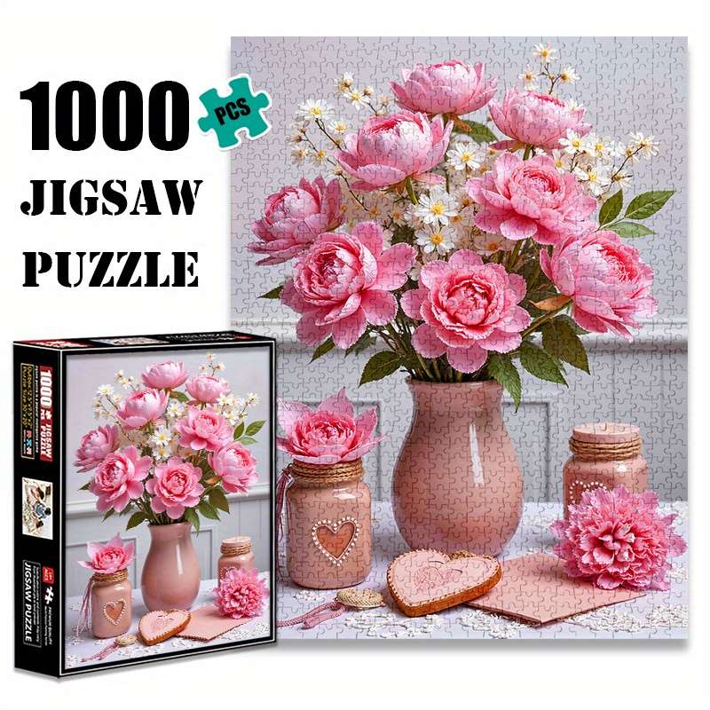1000pcs Pink Vase Paper Puzzle Large Adult Jigsaw Toy with Waterproof Scratch-Res