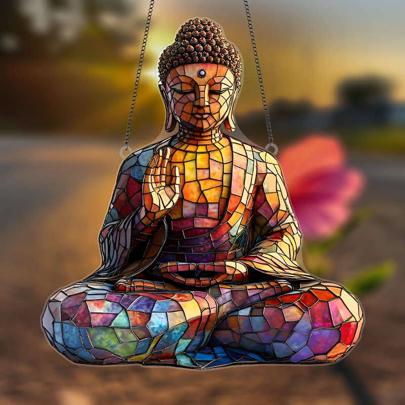 1pc 2D Flat  Colorful Acrylic Buddha Sun Worshiper Multicolor Window Hanging Decoration Religious