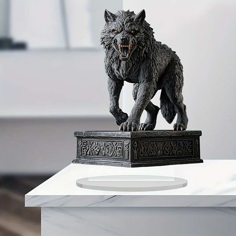 1pc 2D Flat   Bohemian Acrylic Wolf Sculpture Fierce Wolf Head Design with Ornate Base Dark De