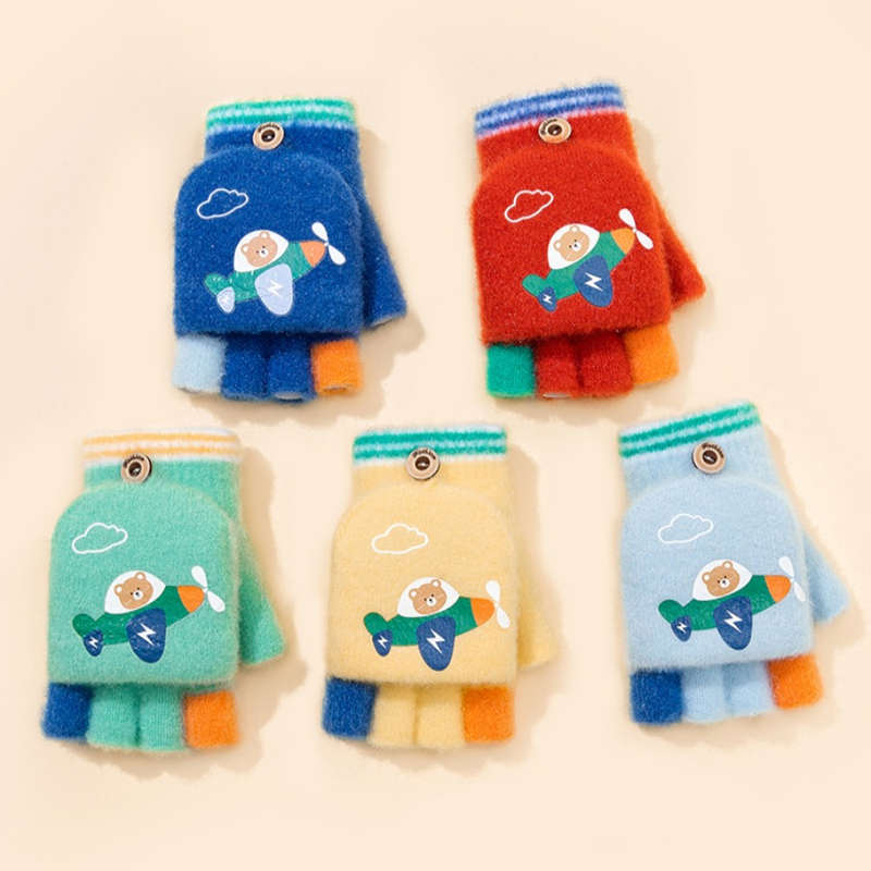 1 Pair Sky Blue [Flexible Half-Finger Flip] Warm Gloves