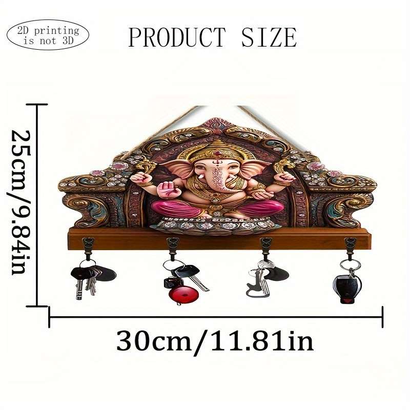 1pc Ganis Wooden Key Holder with 4 Metal Hooks Easy Install Space-Saving Wall Mount Organizer for