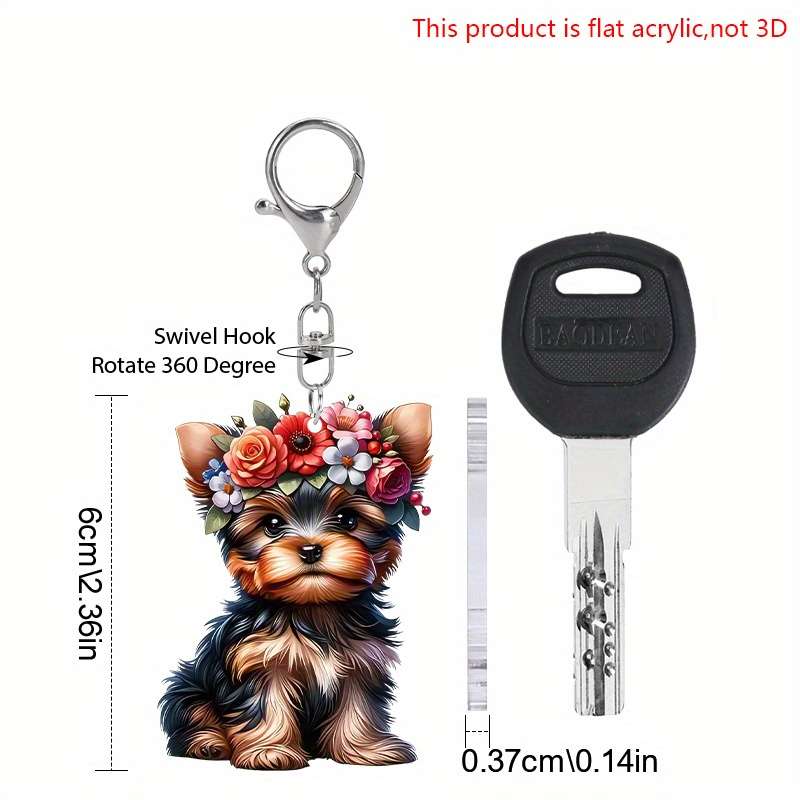 1pc 2D Flat  Adorable Yorkshire Acrylic Keychain Set  set Transparent Yorkshire Terrier Keyrin