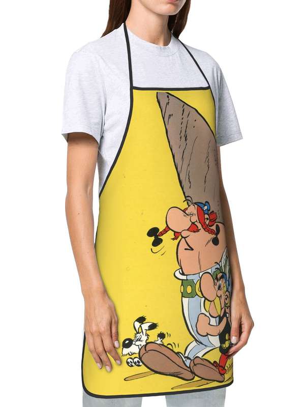 1pc Vintage Cartoon Printed Apron 100% Polyester Knit Fabric Patterned Cook's Apron for Restauran